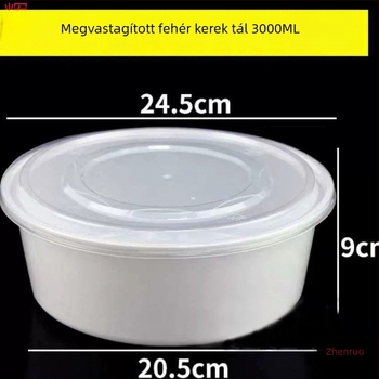 Fedéllel ellátott kör alakú egyszer használatos ételtároló edény, vastag, átlátszó, nagy méret