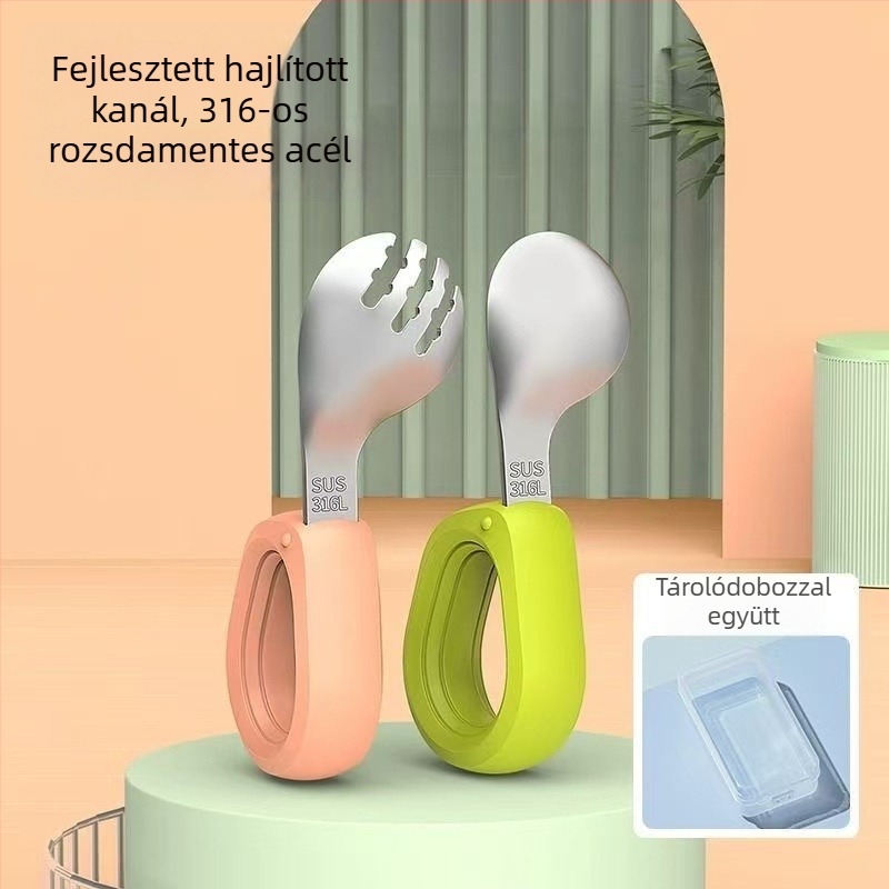 Dijin gyerekeknek készült rozsdamentes acél villa- és kanálkészlet, 12 hónapos kortól