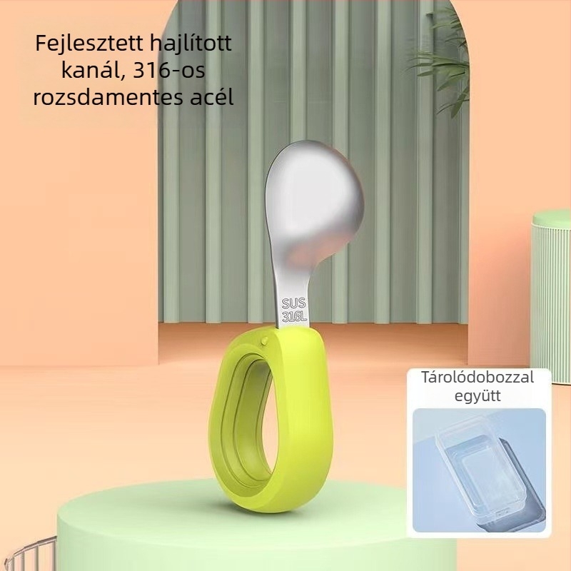 Dijin gyerekeknek készült rozsdamentes acél villa- és kanálkészlet, 12 hónapos kortól
