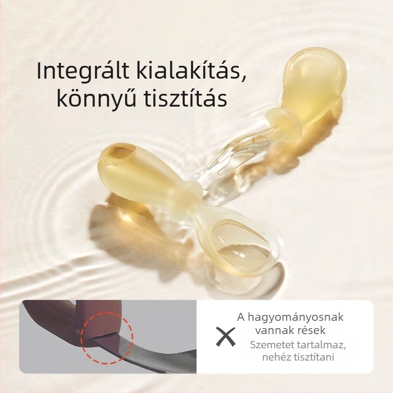 Baba etetési készlet: edzésre használható villa és kanál, PPSU + szilikon, 6 hónap felett, 1 készlet, rajzfilmszerű stílus (Vonalkód: 6940066611199)
