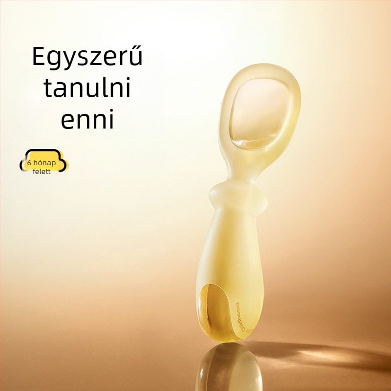 Baba etetési készlet: edzésre használható villa és kanál, PPSU + szilikon, 6 hónap felett, 1 készlet, rajzfilmszerű stílus (Vonalkód: 6940066611199)