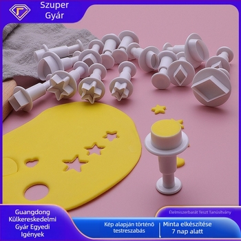 Geometriai fondant forma süteményekhez – nyomópecsét sablon, ABS anyag, formák: szív, kör és ötágú csillag