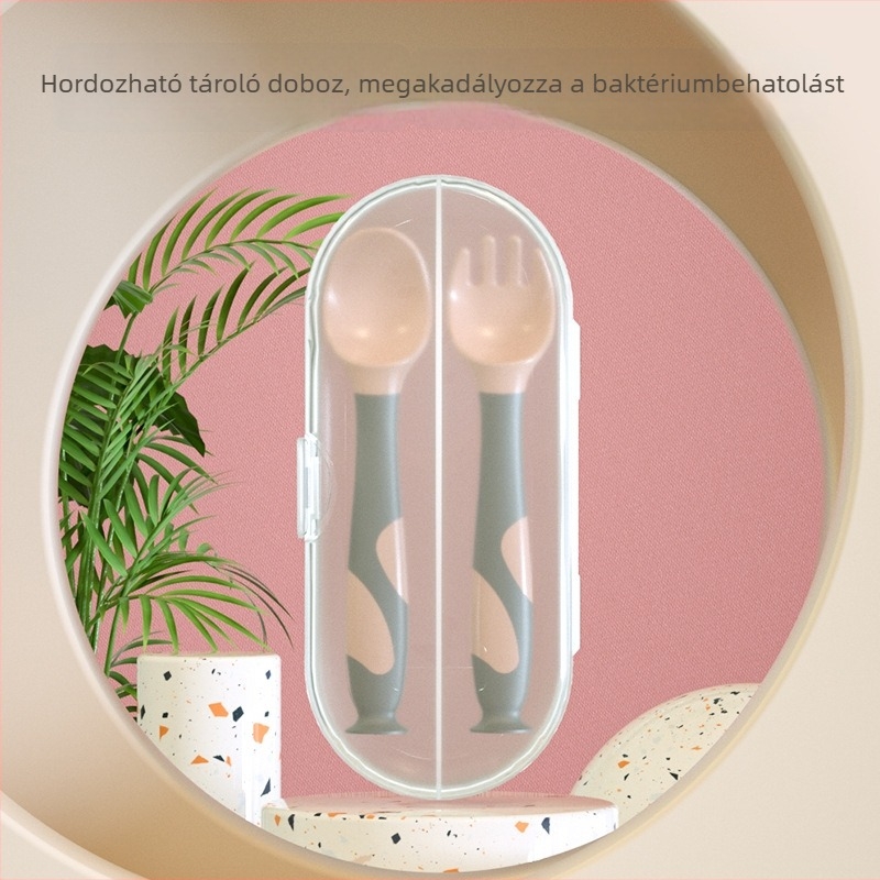 Gyerekeknek készült villa- és kanál készlet szívókoronggal és csavart dizájnnal – élelmiszerbiztos PP, 3 hónapos kortól