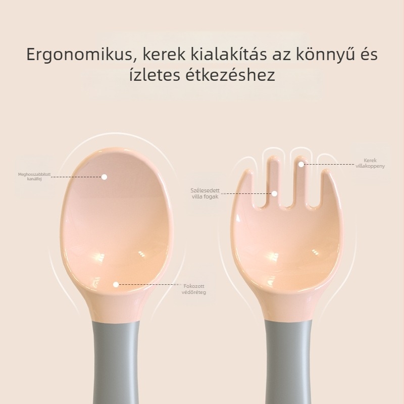 Gyerekeknek készült villa- és kanál készlet szívókoronggal és csavart dizájnnal – élelmiszerbiztos PP, 3 hónapos kortól