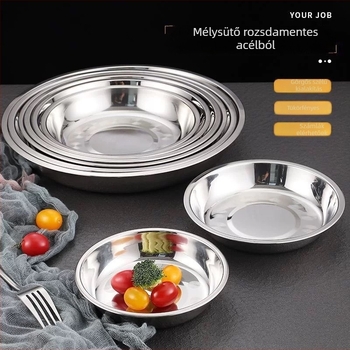 Rozsdamentes acél kör alakú tál, modern minimalista stílus, mikrohullámú sütőben használható, szállodákhoz és étkezésekhez