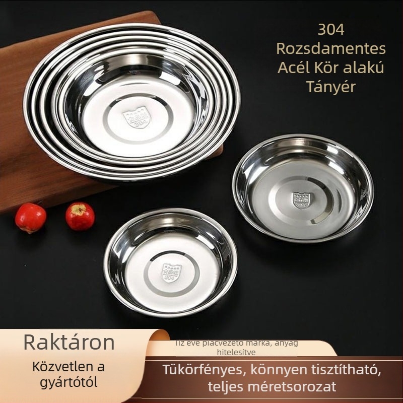 Rozsdamentes acél kör alakú tál, modern minimalista stílus, mikrohullámú sütőben használható, szállodákhoz és étkezésekhez