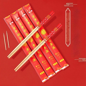 Egyszer használatos evőpálcikák készlet tálával, bambusz, 50 páras csomag, biológiailag lebomló, logó nyomtatás, testreszabás elérhető