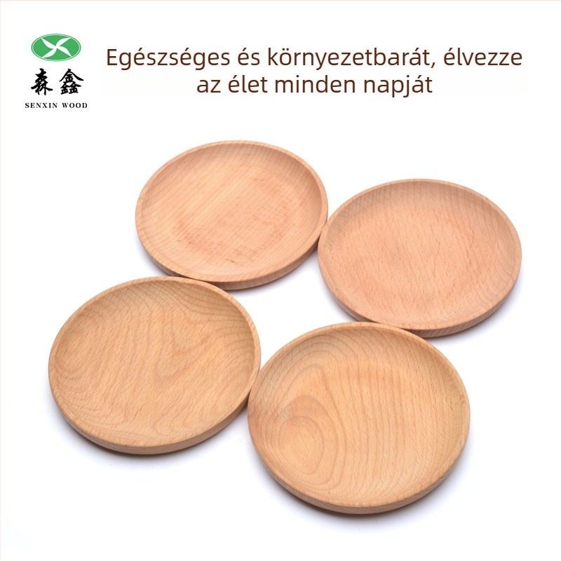 Kerek, tömörfából készült tál nasikhoz és gyümölcsökhöz, nyomtatott logóval, japán/koreai stílus