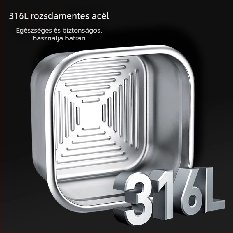 Rozsdamentes acél fedeles frissességmegőrző doboz, négyszögletes alak, 2,1–3 L kapacitás, egy rétegű, háztartási használatra