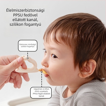 Szilikon babafogó- és kanálkészlet: önálló etetés gyakorlásához, Belleptide, 3 hónapos kortól, 1 készlet