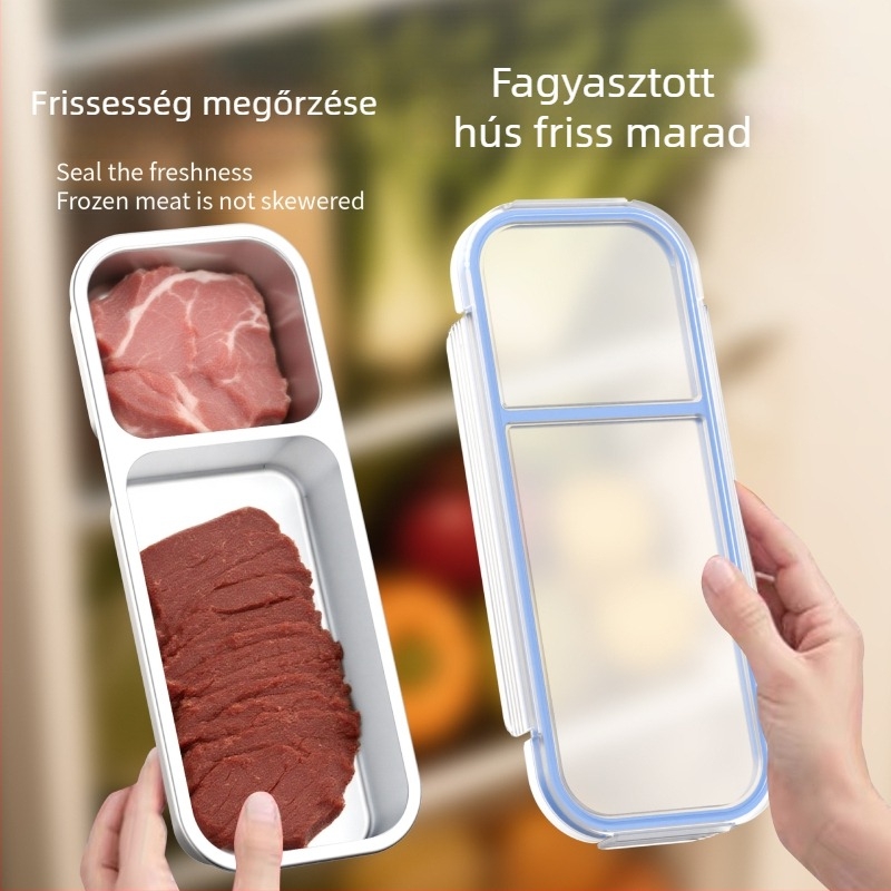304 rozsdamentes acél ebédes doboz, kettős rekesz, 501-800 ml, mikrohullámú sütőben használható, frissesség megőrzése