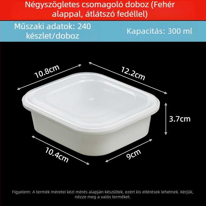 Négyszögletes lezárható ebédes doboz – egyszeri használat, PP5 anyag, mikrohullámú sütőben használható