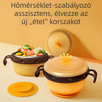 Csecsemőknek készült rozsdamentes acél etető tál szívókoronggal, szigetelt, 3 részes készlet, 6 hónaptól