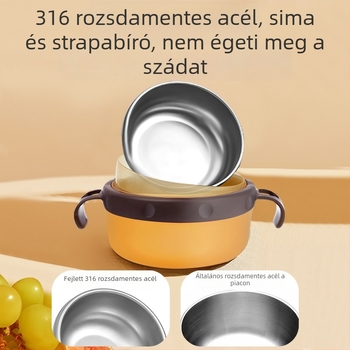 Csecsemőknek készült rozsdamentes acél etető tál szívókoronggal, szigetelt, 3 részes készlet, 6 hónaptól