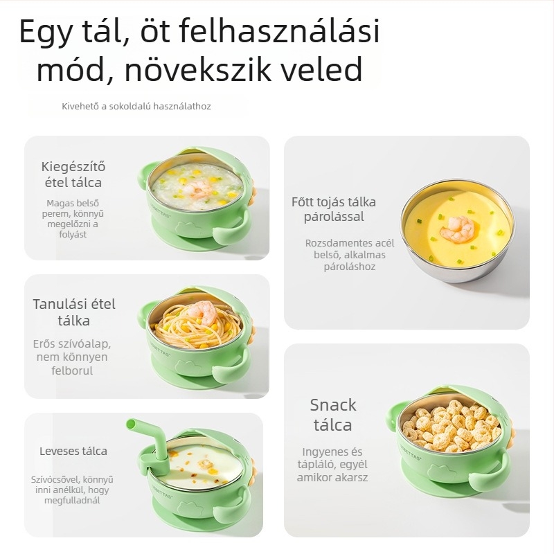 Belleptide baba etető tál – rozsdamentes acél, minimalist stílus, 6 hónaposnál idősebb gyermekek számára