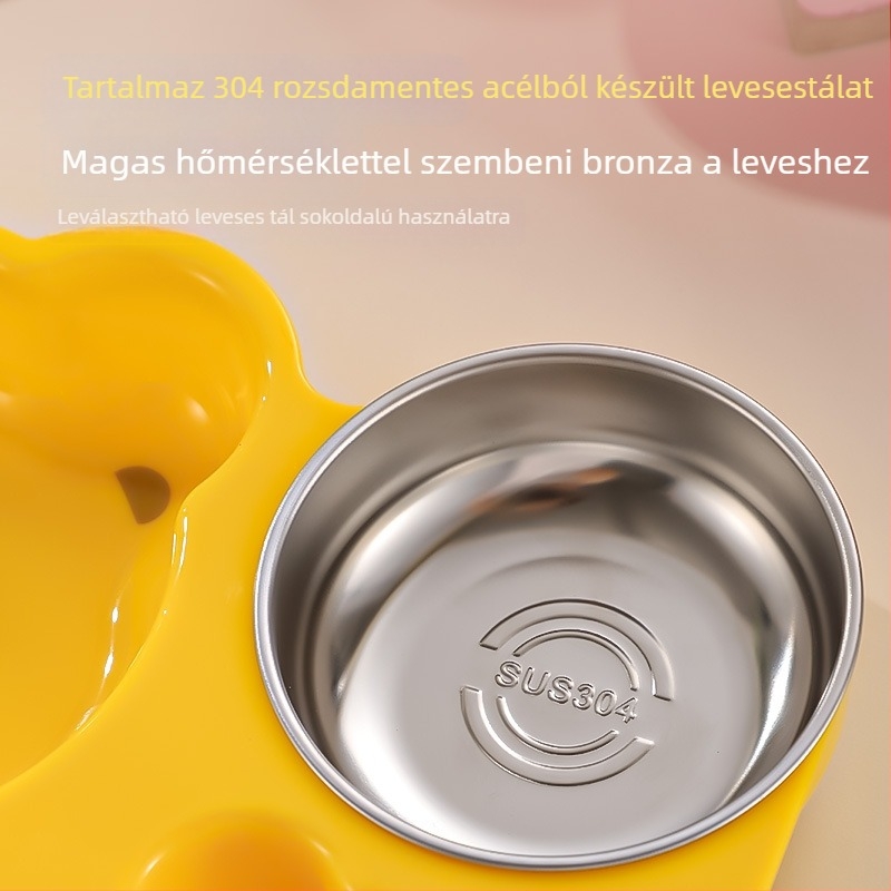 Mackó mintájú felosztott tányér, 304 rozsdamentes acélból, baba étkészlet, 6 hónapos kortól, Yichu