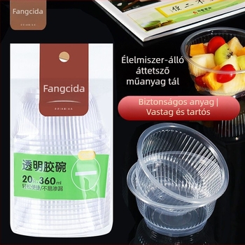 Egyszer használatos levesestál, műanyagból, 360 ml űrtartalom, vastagított kivitel, átlátszó mintázat, modern minimalista stílus