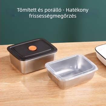 Rozsdamentes acél élelmiszer-tároló doboz, zárható, élelmiszer-minőség, hűtőbe használható, gombócok és fagyasztott ételek tárolására, gyümölcs minta tárolására, fedővel