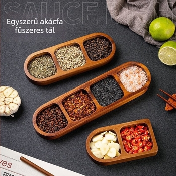 Akácfa fából készült fűszertál három rekesszel, téglalap alakú, modern minimalist stílus, testreszabható