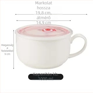 Porcelán tál tésztaételhez, japán stílusú karikatúra dizájnnal, fedővel, mikrohullámú sütőben használható, logó nyomtatás lehetséges