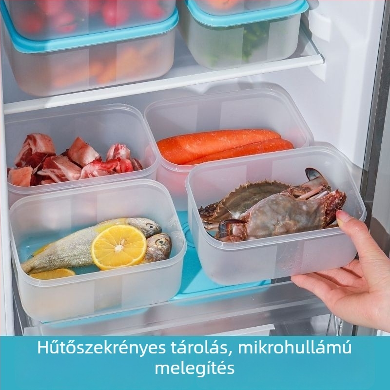 Műanyag, téglalap alakú, többfunkciós élelmiszer-tároló doboz mélyített és megerősített kivitelben, mikrohullámú sütőben használható, kempingezéshez