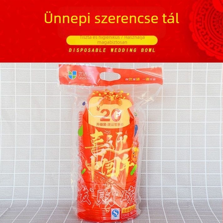 Egyszer használatos kerek műanyag tálak, vastagított kivitelben, logóval ellátva, mikrohullámú sütőben nem használható, dobozos csomagolás