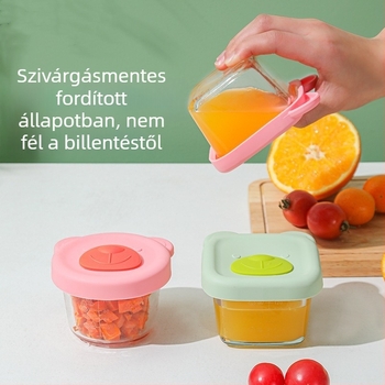 Baba élelmiszer tároló üveg tál, magas boroszilikátos üveg, 3 hónapos vagy idősebb csecsemők számára, kiegészítő ételtartó doboz, rajzfilmszerű stílus – friss és aranyos