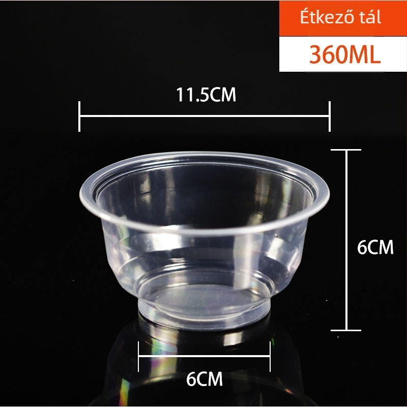 Egyszer használatos PP műanyag tál, 360 ml, átlátszó, megerősített falú, otthoni használatra és elvitelre – leves/rizs tál