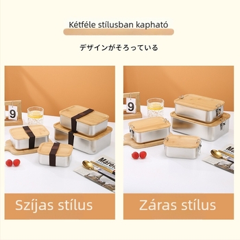 304 rozsdamentes acél Japán stílusú ételtároló doboz bambusz kupakkal, téglalap alakú, légmentesen záródó