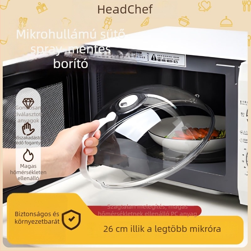 Mikrohullámú sütő fröccsenés elleni fedő, műanyagból, modern egyszerű dizájn, 200 g, hőálló
