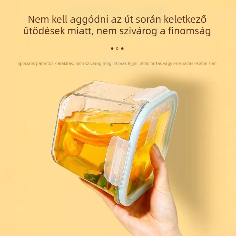 Borosziláta üveg ételtároló doboz szeparátorokkal, mikrohullámú sütőben használható, frissesség megőrzése, hőálló, tartalmaz leveses tálat