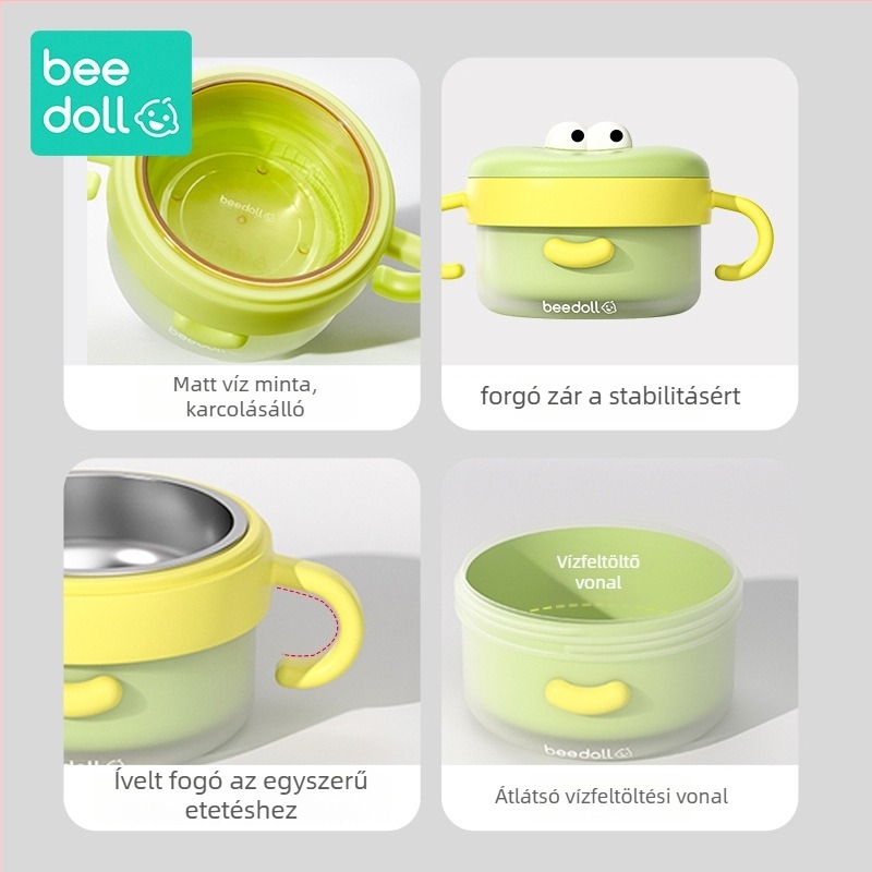 Beedoll 316L rozsdamentes acél babatáplálási tál, 6 hónapos vagy idősebb gyerekeknek, hőmérséklet-szabályozó kialakítás