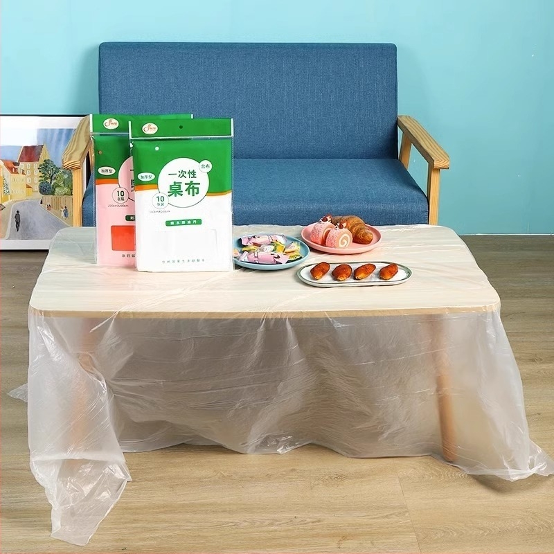 Egyszer használatos négyzet alakú asztalterítő, műanyag, átlátszó, vastagodott, kereskedelmi/otthoni/hotel/éttermi használatra