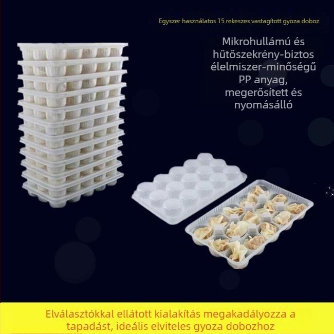Egyszer használatos műanyag ebédes doboz 15 rekesszel és fedővel, friss wontonokhoz, gombócokhoz és tangyuanhoz
