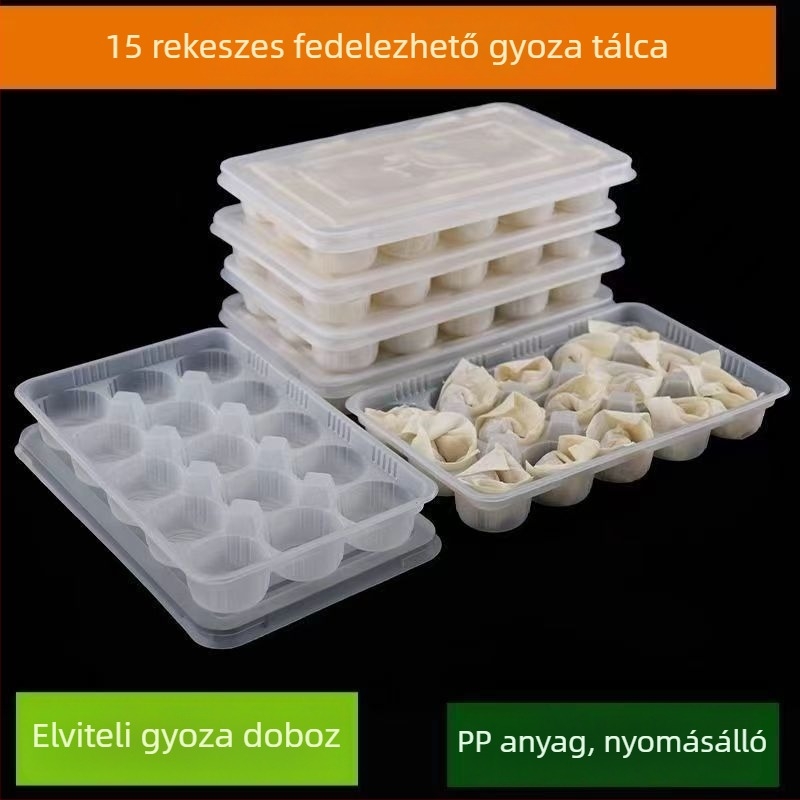 Egyszer használatos műanyag ebédes doboz 15 rekesszel és fedővel, friss wontonokhoz, gombócokhoz és tangyuanhoz
