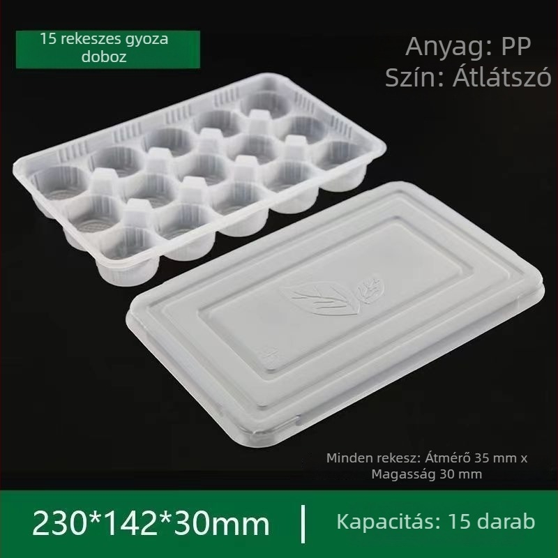 Egyszer használatos műanyag ebédes doboz 15 rekesszel és fedővel, friss wontonokhoz, gombócokhoz és tangyuanhoz