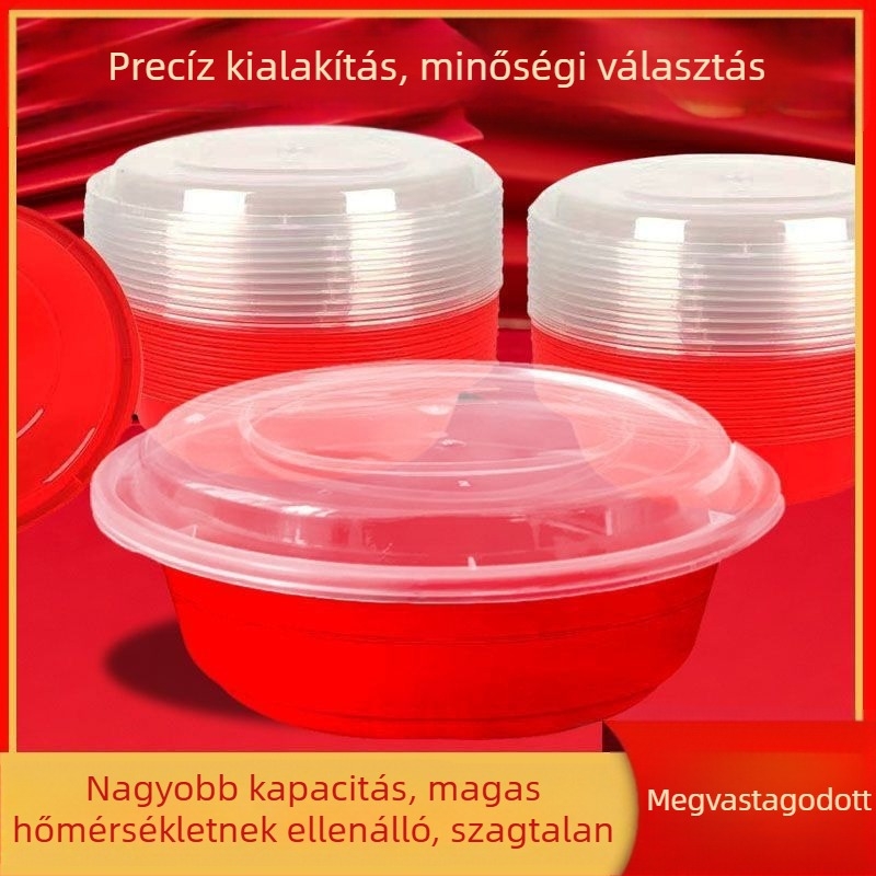 Egyszer használatos műanyag snack-doboz logónyomással; mikrohullámú sütőbe nem alkalmas; nem biológiailag lebomló.