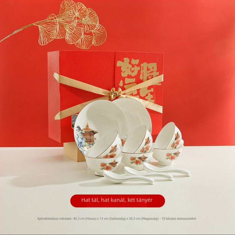 Yexin kerámiás étkészlet tálakkal, tányérokkal és kanalakkal — anyag: kerámia, modern minimalista stílus, eredet: Chaozhou, Good Luck Arrives sorozat, testreszabható feldolgozás