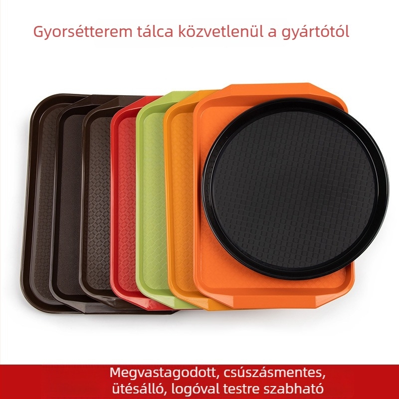 Műanyag csúszásmentes téglalap alakú tálca logóval, otthoni használatra, szállodákba, éttermekbe és iskolai menzákra
