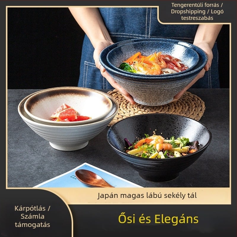 Japán stílusú porcelán ramen tál, kerámia tészta- és leveses tál, nagy kör alakú tál kalap alakú peremmel, háztartási használatra