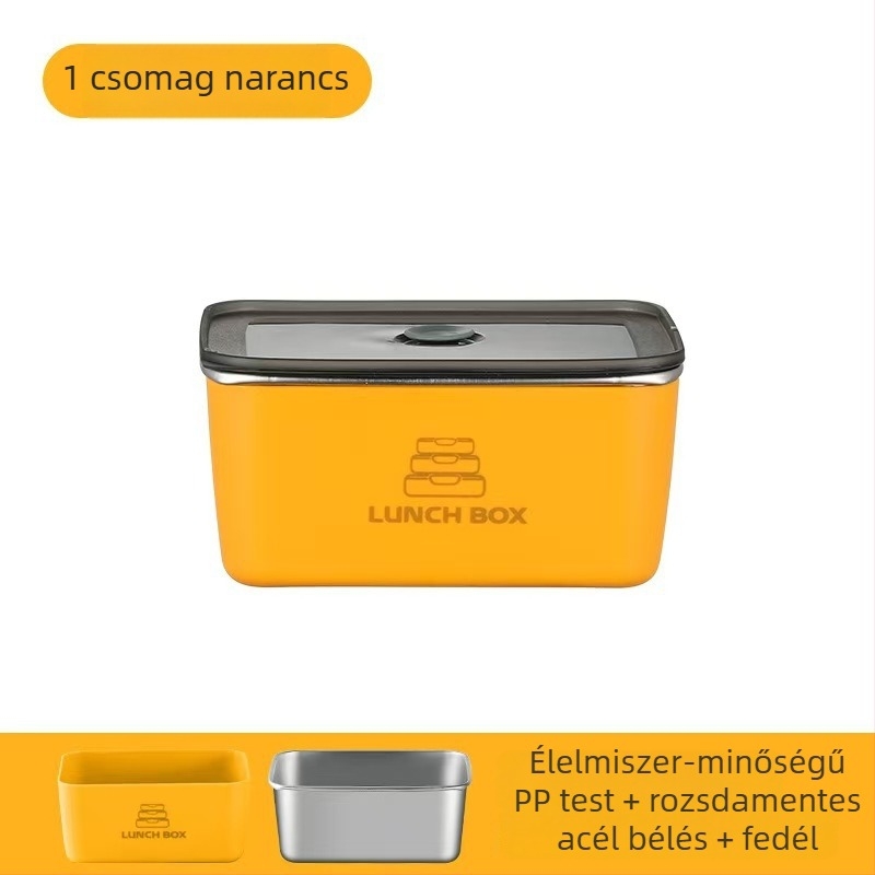 Rozsdamentes acélból készült élelmiszer-tároló doboz, téglalap alakú, 301–500 ml, mikróhullámú sütőbe tehető, egyrétegű