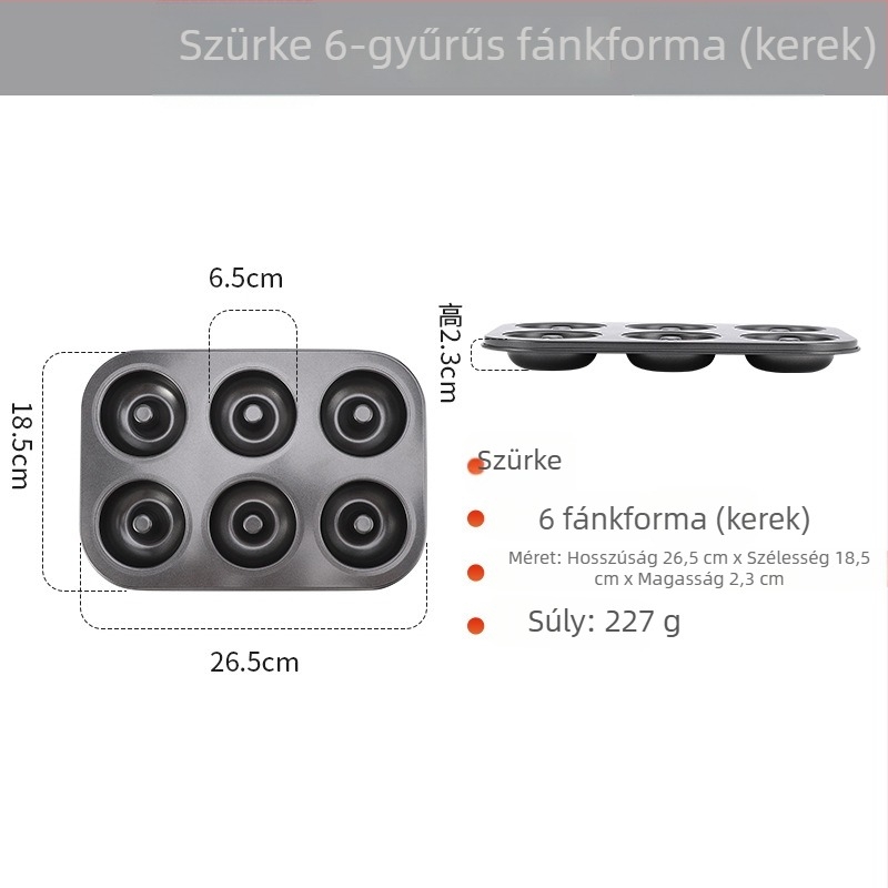 Fánk sütőforma 6/12 lyukú, kör alakú, szénacél, nem tapadó bevonat, otthoni sütésre