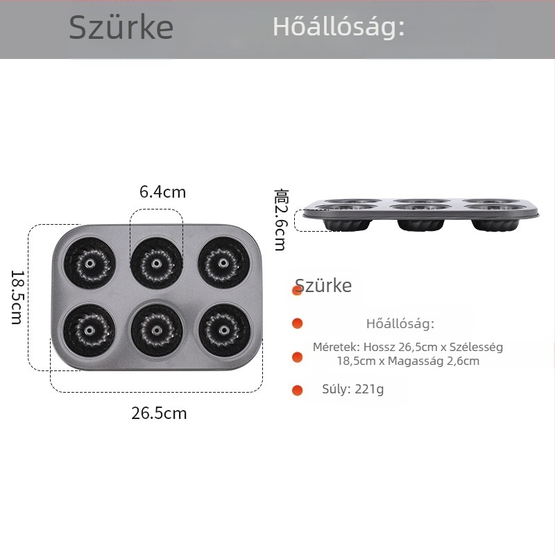 Fánk sütőforma 6/12 lyukú, kör alakú, szénacél, nem tapadó bevonat, otthoni sütésre