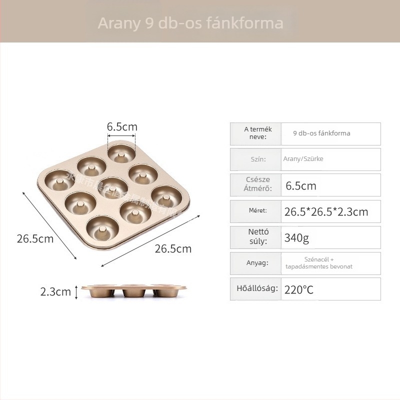 Fánk sütőforma 6/12 lyukú, kör alakú, szénacél, nem tapadó bevonat, otthoni sütésre