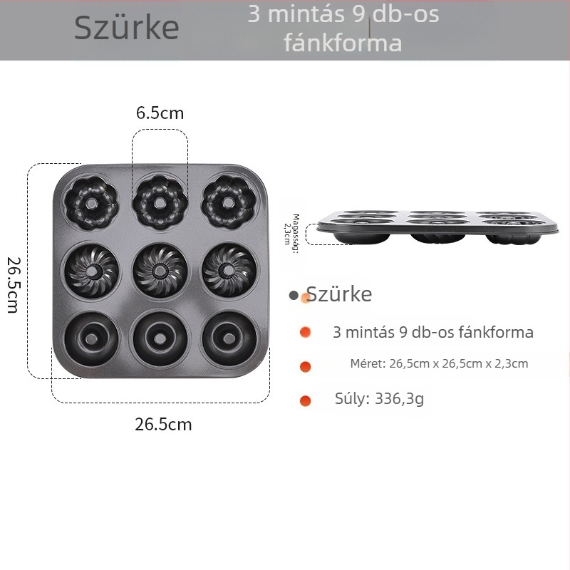 Fánk sütőforma 6/12 lyukú, kör alakú, szénacél, nem tapadó bevonat, otthoni sütésre
