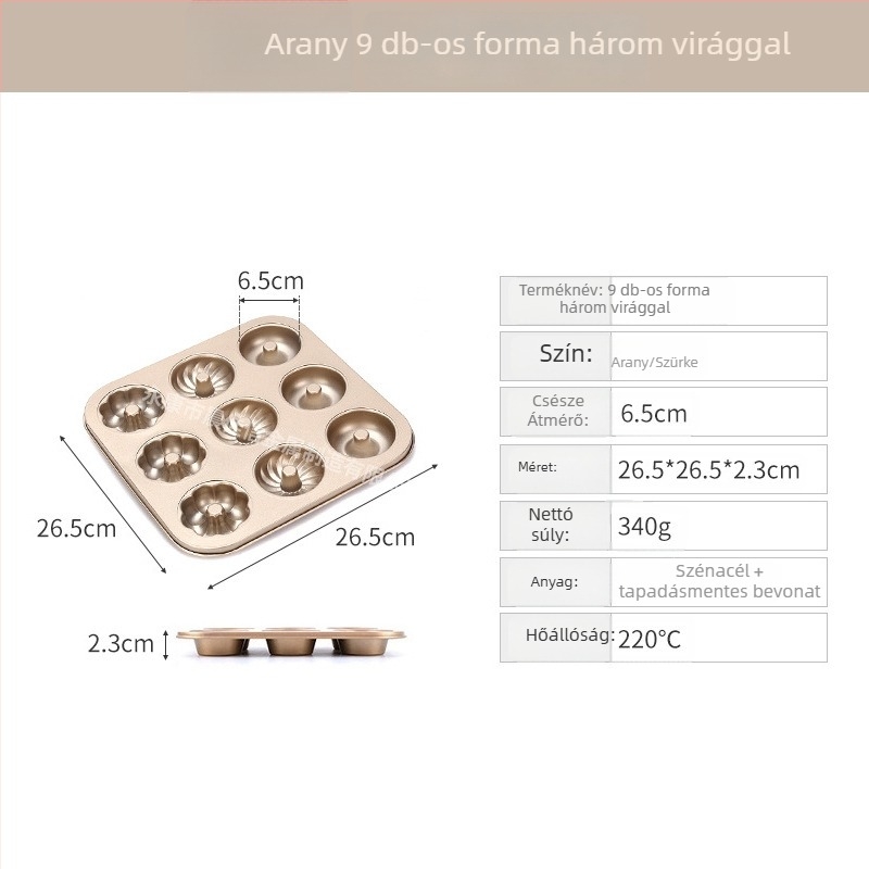 Fánk sütőforma 6/12 lyukú, kör alakú, szénacél, nem tapadó bevonat, otthoni sütésre