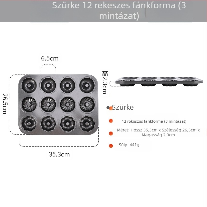 Fánk sütőforma 6/12 lyukú, kör alakú, szénacél, nem tapadó bevonat, otthoni sütésre