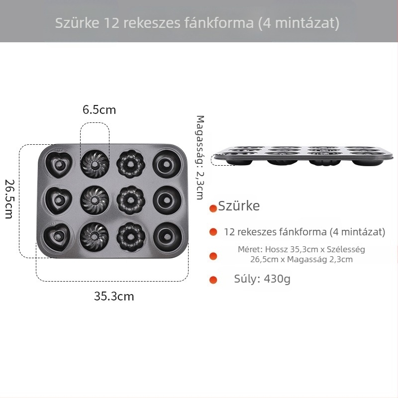 Fánk sütőforma 6/12 lyukú, kör alakú, szénacél, nem tapadó bevonat, otthoni sütésre