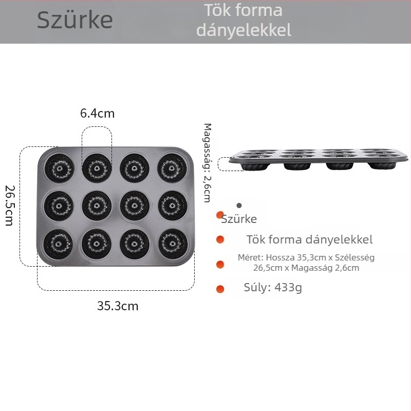 Fánk sütőforma 6/12 lyukú, kör alakú, szénacél, nem tapadó bevonat, otthoni sütésre