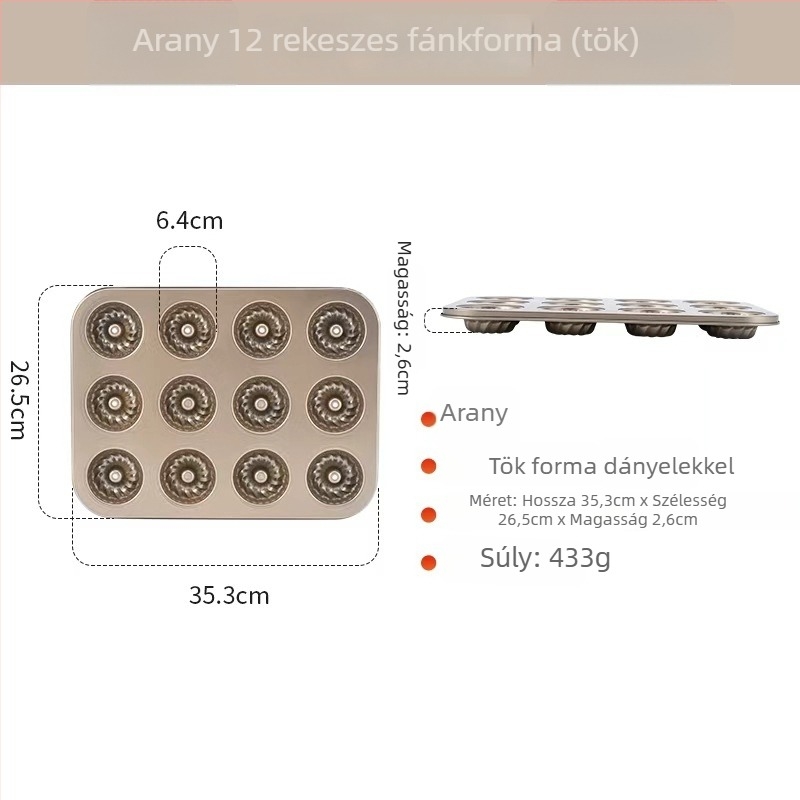 Fánk sütőforma 6/12 lyukú, kör alakú, szénacél, nem tapadó bevonat, otthoni sütésre